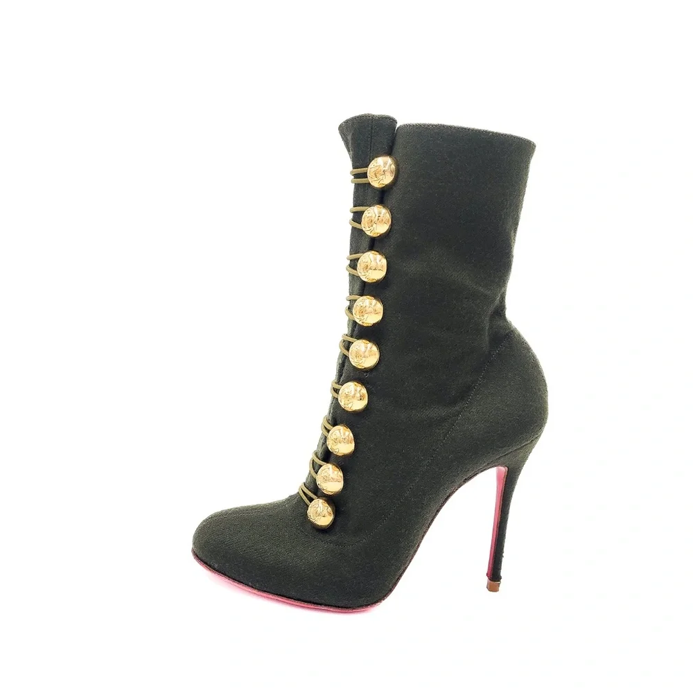 Christian Louboutin Green Napolean Wool Felt Ankle Boots Heels EU 37 - Picture 3 of 10